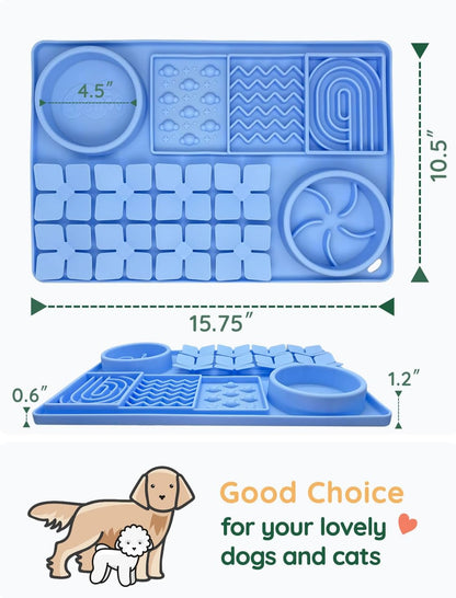 Slow Feeder Bowl, Silicone Lick Mat with Suction Cups for Dog Cat, Snuffle Mat for Pet Smell Training, Puzzle Toys for Bored Puppy, Interactive Sniff Mat for Slow Eating and Keep Busy, Green