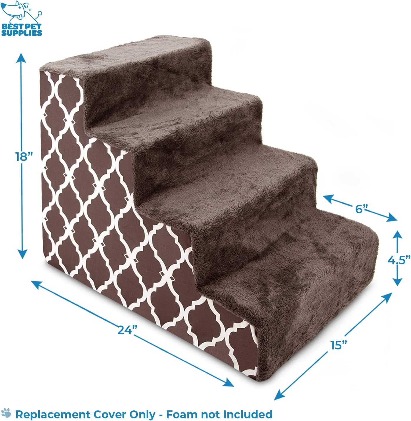 Best Pet Supplies Foam Pet Steps Cover for Small Dogs and Cats, Portable Ramp Stairs for Couch, Sofa, and High Bed Climbing (Cover Only) - Ash Gray Linen, 3-Step (Cover Only)
