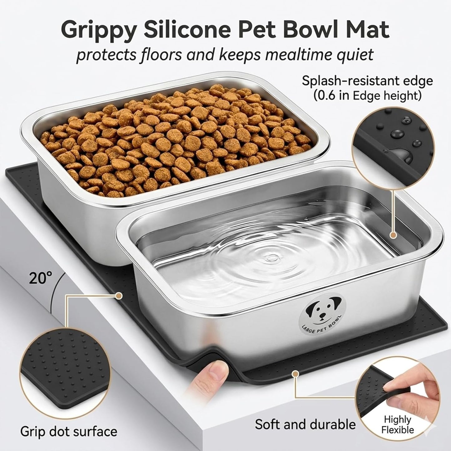 Stainless Steel Dog Bowls for Large Dogs, High Capacity Metal Dog Food Bowls, Food and Water Bowl for Larges, X-Large, and Big Dogs 1.25 Gallons