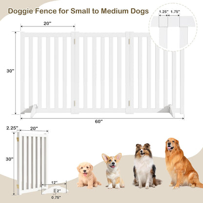 36" Height Extra Tall Freestanding Pet Gate, Solid Wood Folding Safety Fence Wooden Dog Gate with 2 PCs Support Feet Ideal for Stairs, Doorways, Halls, Kitchens, Heavy Duty Gates, 3 Panels, Oak