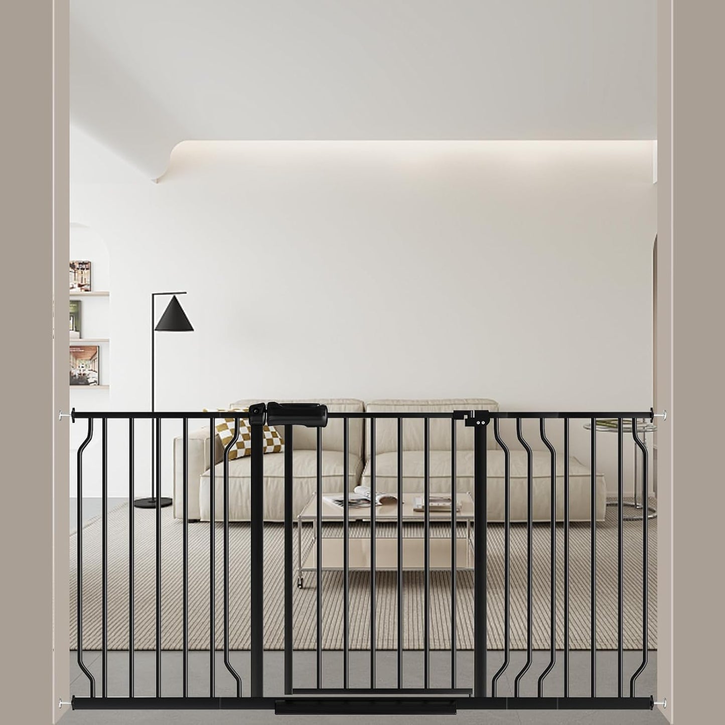ALLAIBB Extra Wide Pressure Mounted Baby Gate Walk Through Child Kids Safety Toddler Tension White Long Large Pet Dog Gates with Extension for doorways Kitchen (57.48-62.20"/146-158cm, Black)