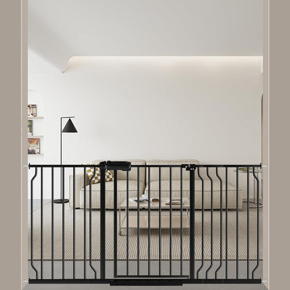 ALLAIBB Extra Wide Pressure Mounted Baby Gate Walk Through Child Kids Safety Toddler Tension White Long Large Pet Dog Gates with Extension for doorways Kitchen (57.48-62.20"/146-158cm, Black)