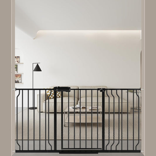ALLAIBB Extra Wide Pressure Mounted Baby Gate Walk Through Child Kids Safety Toddler Tension White Long Large Pet Dog Gates with Extension for doorways Kitchen (57.48-62.20"/146-158cm, Black)