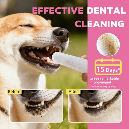 Teeth Cleaning Wipes for Dogs & Cats, Natural Formula Dog Finger Toothbrush Wipes Remove Plaque & Tartar Buildup, No-Rinse Disposable Dog Dental Care Finger Wipes(100 PCS)