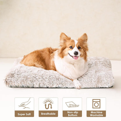 EHEYCIGA Fluffy Dog Crate Bed for Medium Dogs, Plush Faux Fur Crate Pad, Calming Anti Anxiety Medium Dog Bed, Washable Soft Warm Crate Mat with Non-Slip Bottom