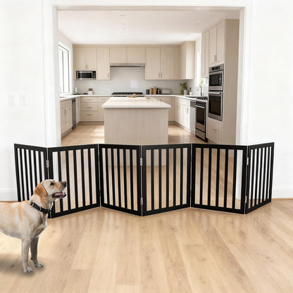 ZJSF Freestanding Indoor Dog Gate for House Foldable Wood Brown Puppy Gate for Doorways Pet Gate for Stairs Extra Wide Pet Fence 24" Height 2 Panels