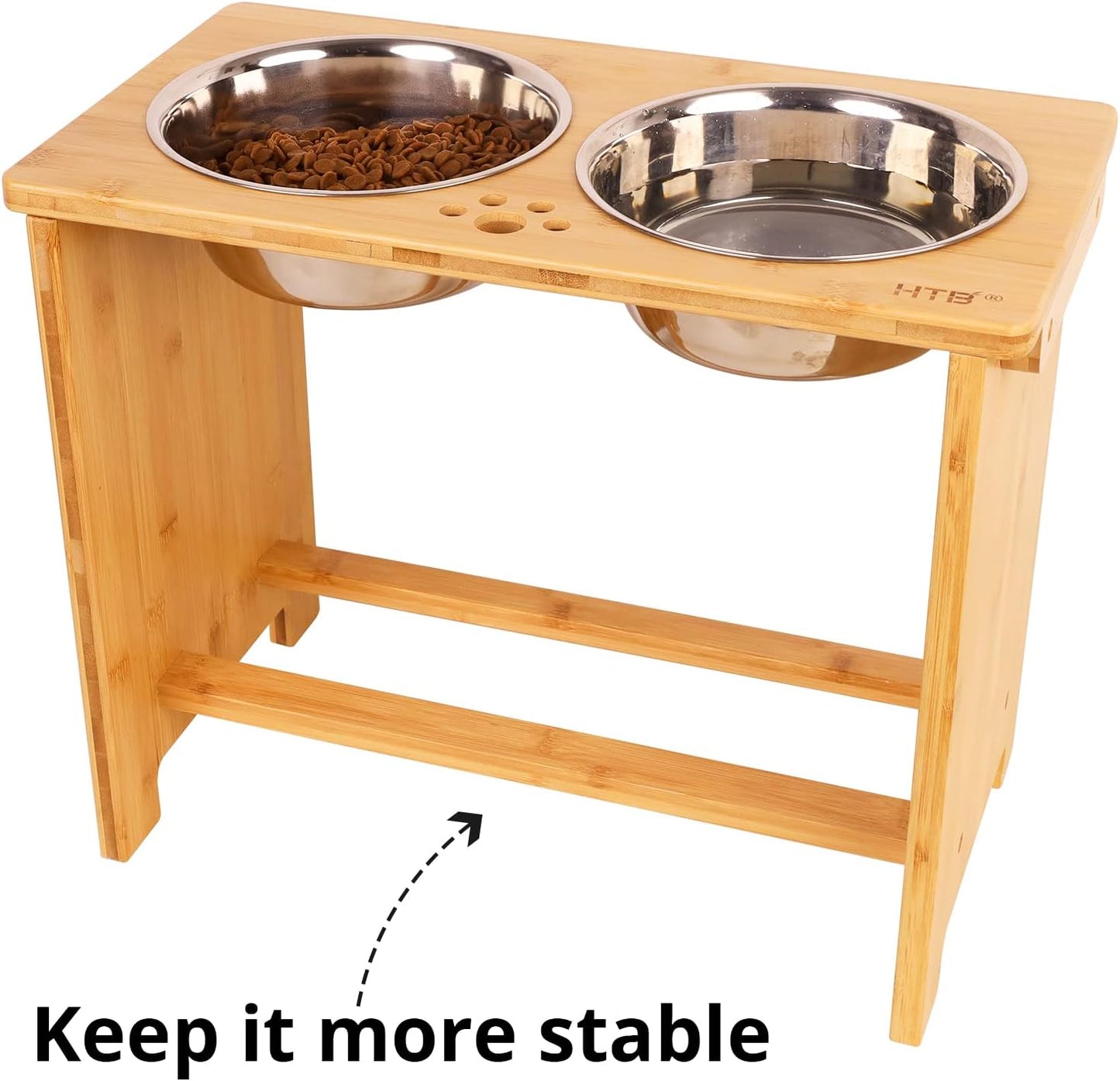 HTB Elevated Dog Bowls,Raised Dog Bowl Stand with 2 Stainless Steel Bowls,Elevated Raised Dog Bowls for Large Medium Small Sized Dogs