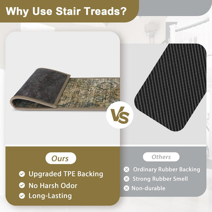 sarben Non Slip Stair Treads for Wooden Steps 15PCS - 8"x30" Indoor Safety Carpet, Edging Mats with TPE Adhesive Backing, Pet and Elderly Friendly Stair Rugs (Taupe) - Colors B