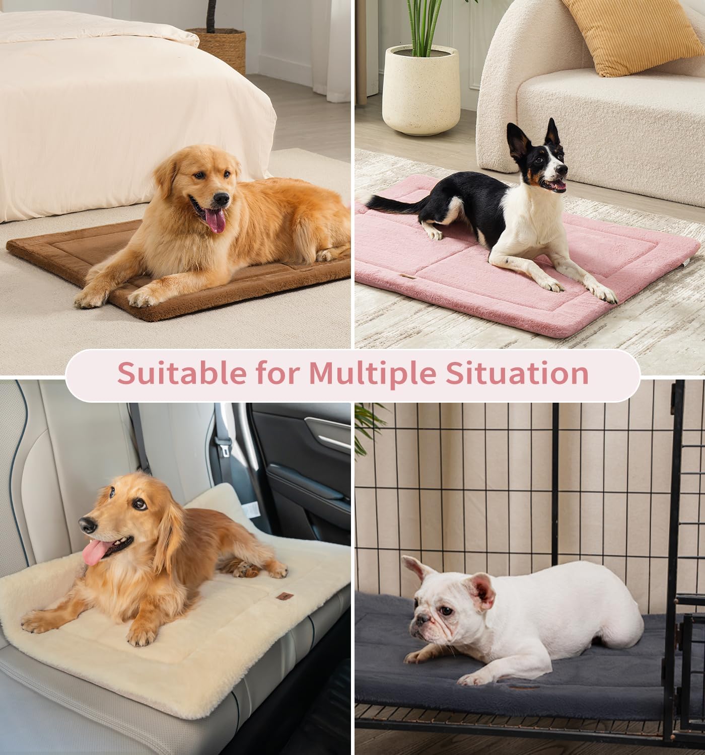 Made4Pets Dog Crate Pad Bed for Medium Large Dogs, Washable & Reversible, Anti-Slip Kennel Mat for Cozy Sleeping, Soft Fluffy Dog Bed for Indoor & Outdoor Use, 35"x23", Gray