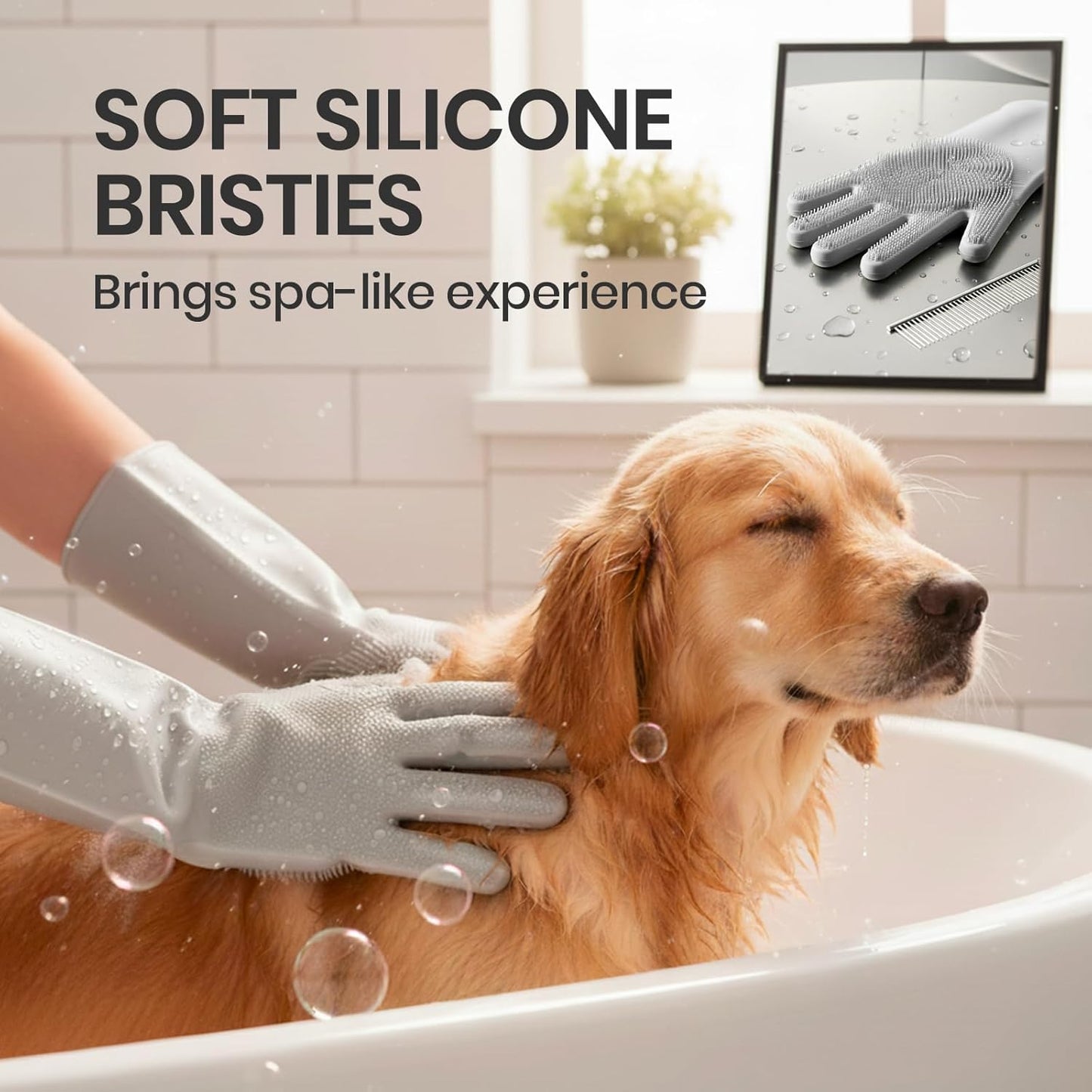 DELOMO Pet Grooming Gloves 1 Pair: Soft and Gentle Silicone Dog Washing Gloves - Bathing Scrubber Brush Mitt Grooming Shedding Fur Removal Massage for Dogs/Cats/Horse, Purple