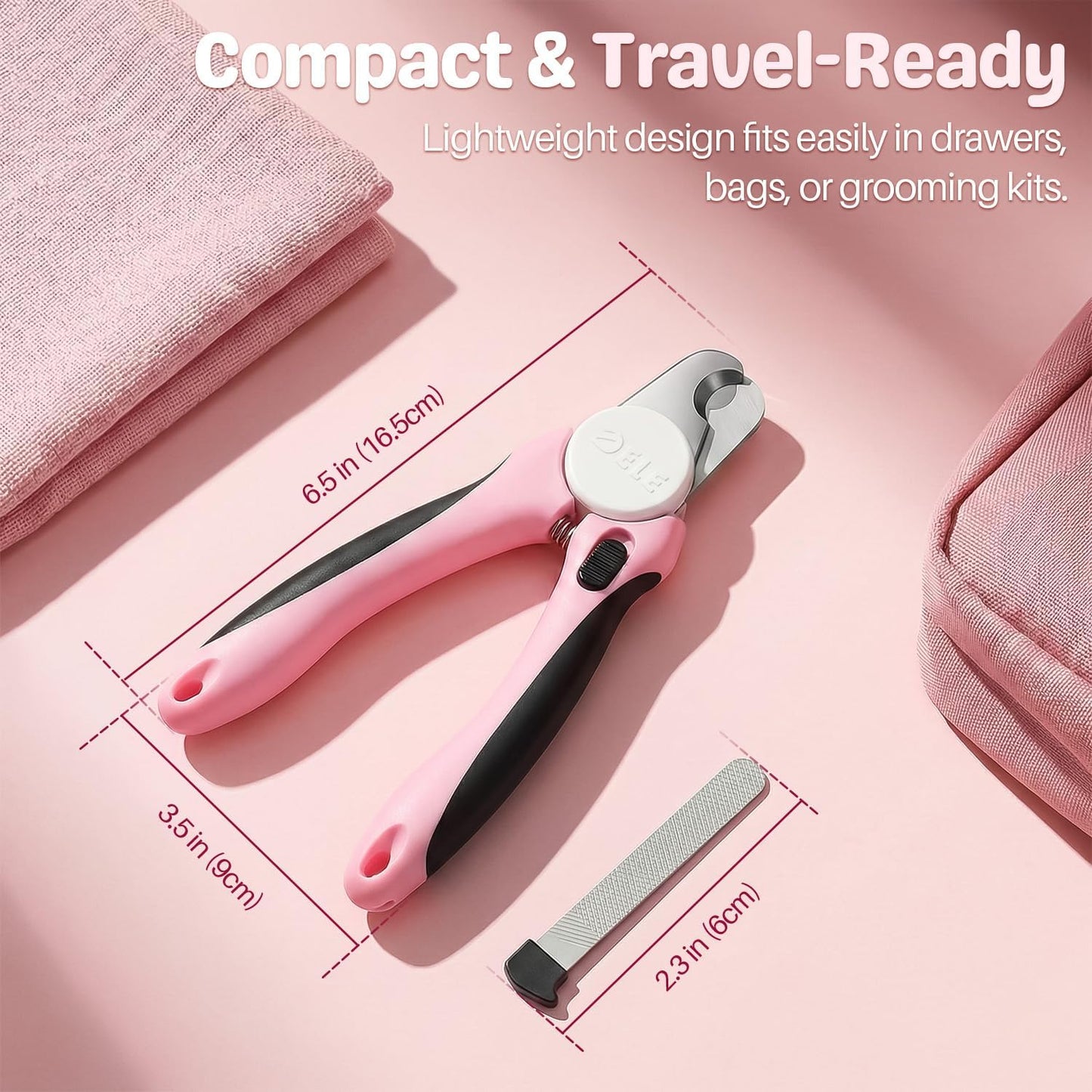 Flexzion Pet Nail Clippers for Dogs & Cats - Stainless Steel Blade Cat Nail Trimmer with Stored Nail File, Safety Guard, Easy Grip Handle - Dog Nail Clippers for Large Dogs, Medium Small Breeds, Pink