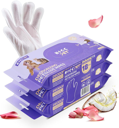 HICC PET Cleaning Deodorizing Glove Wipes for Dogs & Cats, Vet Recommended Hypoallergenic Hydrating & Nourish Fur Pet Grooming Glove Wipes, Pet Bathing Wipes for Horse Coat Care,20pcs Coconut Scent