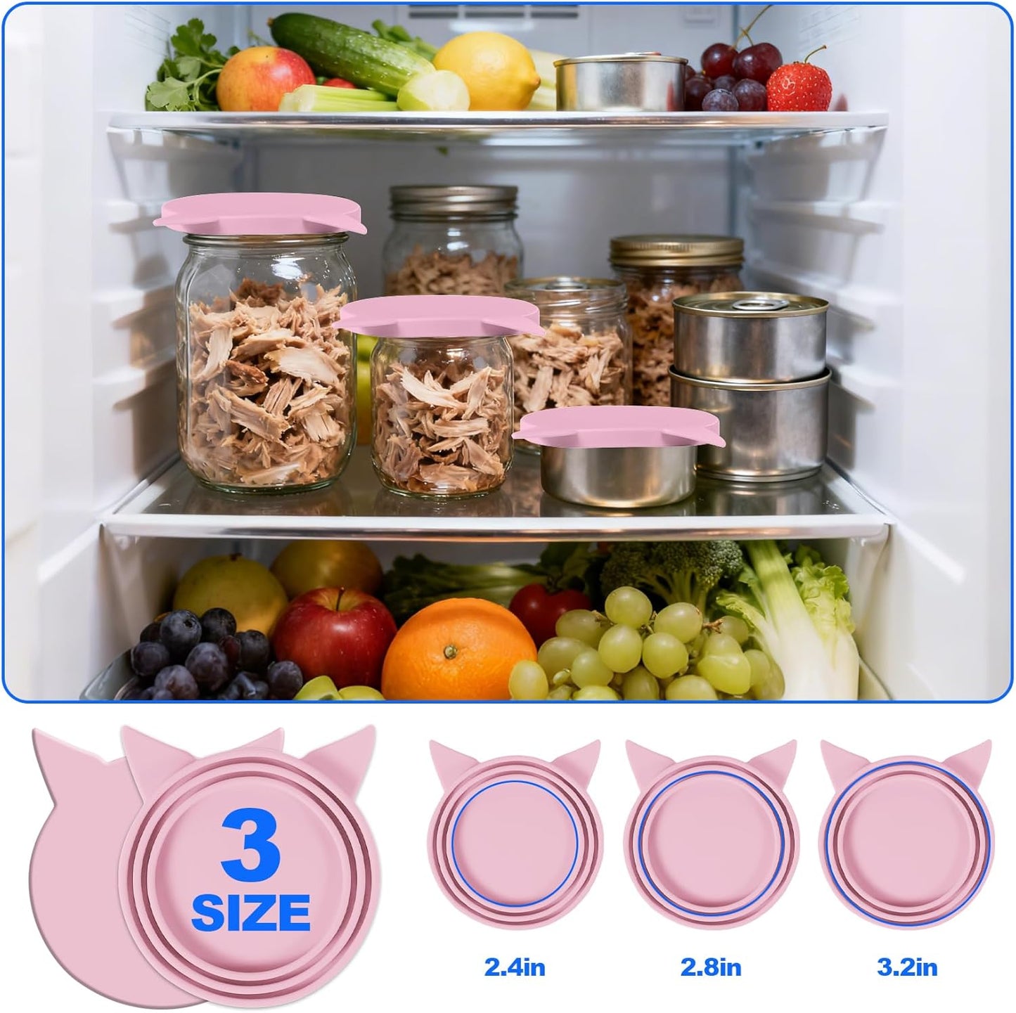 5-Piece Set Reusable Cat Food Can Lids, BPA-Free, Odor-Proof, Fits 2.4/2.8/3.2 Inch Cans (2.8oz/3oz/5.5oz), Fridge Safe (gray)