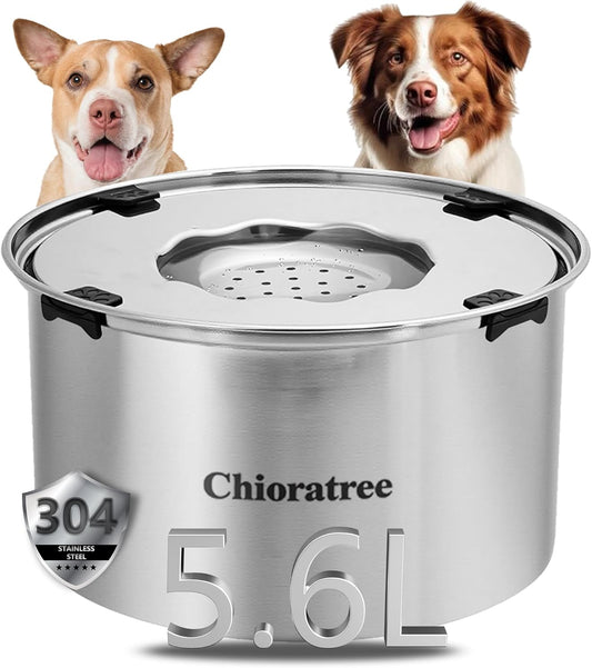 5.6L Dog Water Bowl No Spill 1.5Gal Large Stainless Steel Slow Water Bowl for Dogs, Spill Proof Dog Bowls, Slow Drinking Dog Water Feeder Dispenser with Anti-Slip for Sloppy Messy Drinkers
