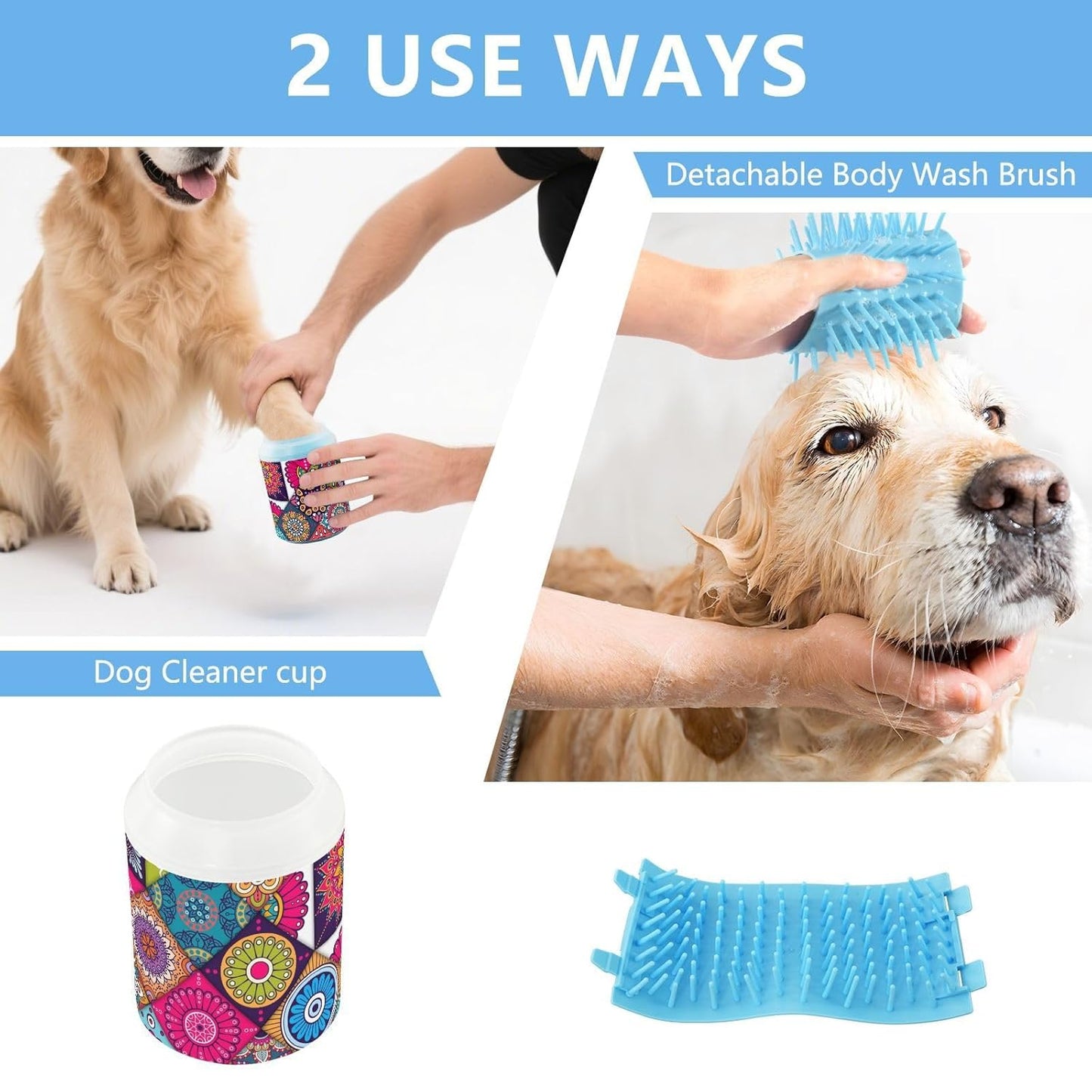Dog Paw Cleaner Cups for Dogs Pet Foot Washer Paw Scrubber for Medium Small Dogs Cats Cleaning Cup Cute Yellow Fiesta Guitars Cacti and Ethnic Birds