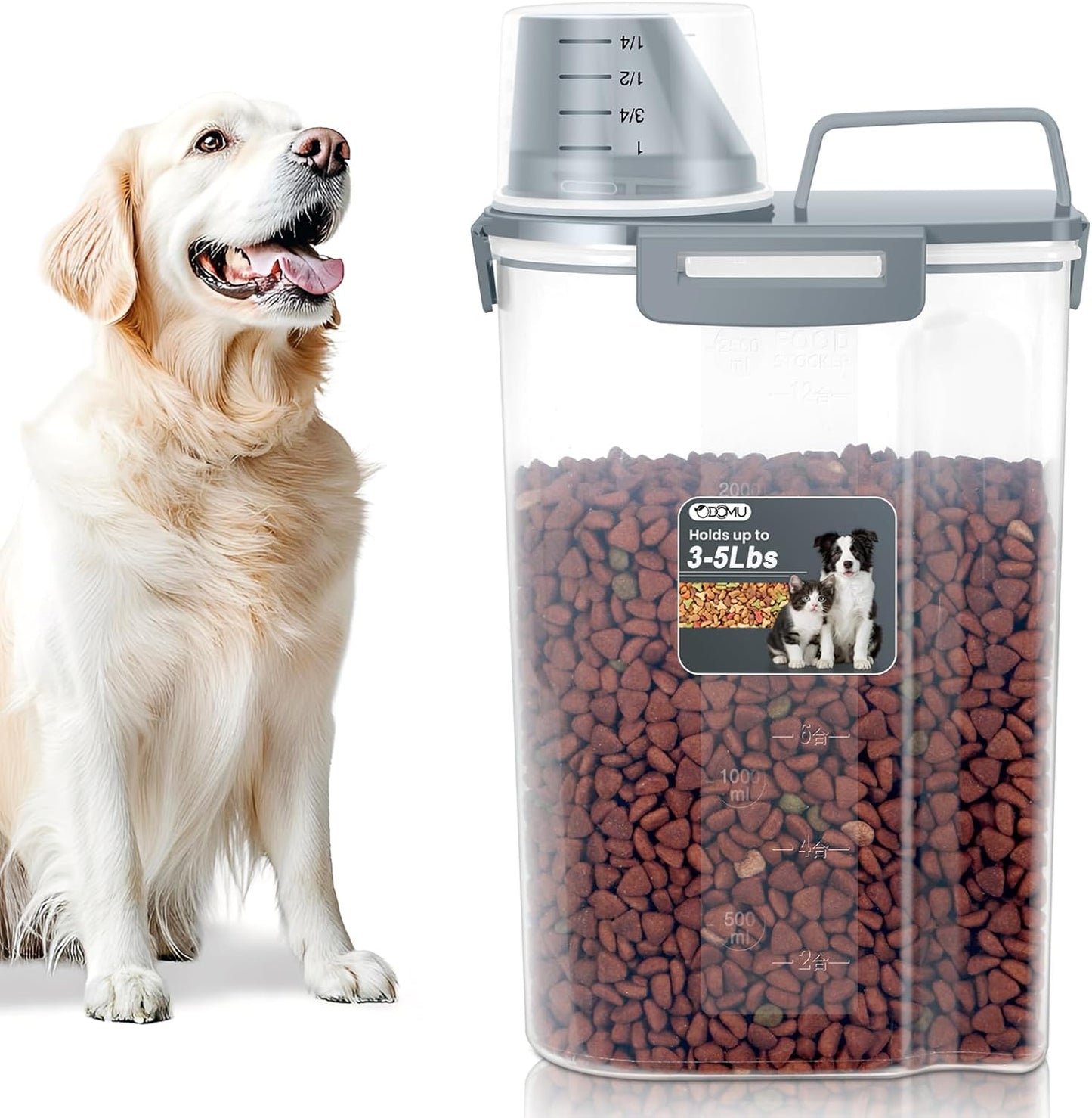 Dog Cat Food Storage Container, Pet Food Container Airtight with Large Spout & Cup, BPA-Free Plastic Food Dispenser for Pet Food, Bird Seed, Rice, Flour - Pink 2.5-5lb (1 pack)