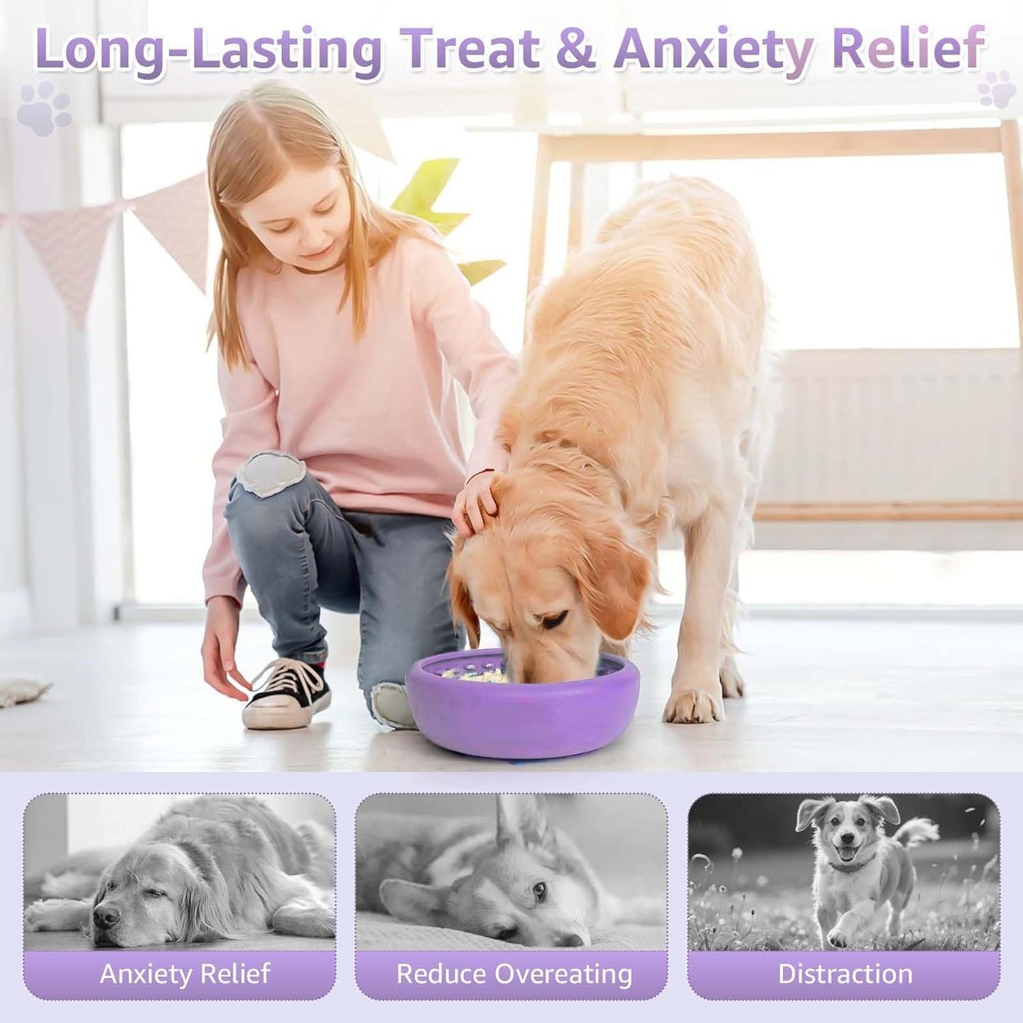 Dog Lick Bowl, ZOURYNUA Non-Slip Slow Feeder Dog Bowls, Enrichment Licking Mat for Distraction, Anxiety Relief Treat Dispenser Freezer, BPA Free Silicone & Dishwasher Safe (Pink, Small)