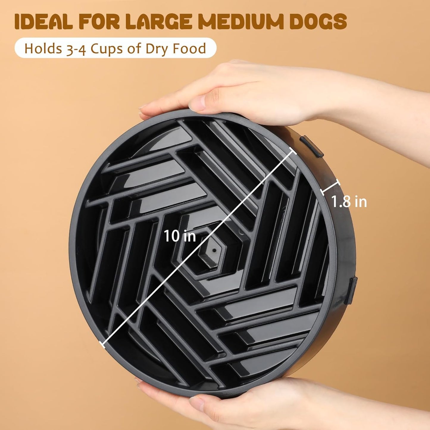 WHIPPY Slow Feeder Dog Bowl, Puzzle Maze Design to Slow Down Eating, 3-Cup Capacity, Anti-Gulping Food Bowl for Medium & Large Dogs,Black