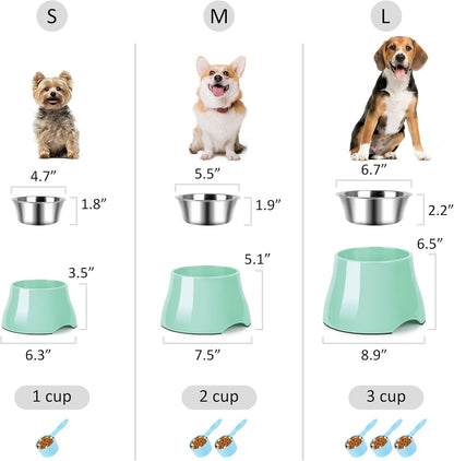 Dog Bowls,Cone Friendly Non Slip Single Dog Bowl with Stainless Steel Inner, Raised Bowls for Small Dogs Spaniel Dogs Long Ear, High Capacity, M/2 Cup Pink