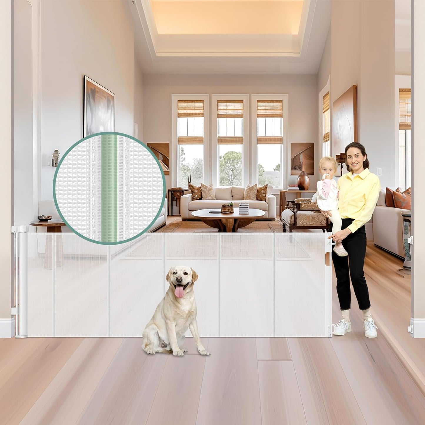 Reinforced 80 Inch Retractable Baby Gate Extra Wide Baby Gate for Wide Openings, Indoor/Outdoor Retractable Dog Gate for Doorway, Mesh Dog Gate Indoor Prevent Babies/Pets from Crawling Under, Black