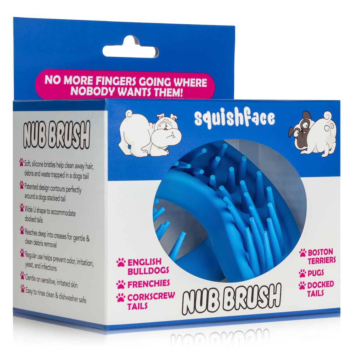 Squishface Nub Brush – Corkscrew Tail Dog Brush for Bulldogs | Silicone Grooming Brush for Trapped Hair, Debris, Itchy Skin Folds & Scooting - Great for Small Animals