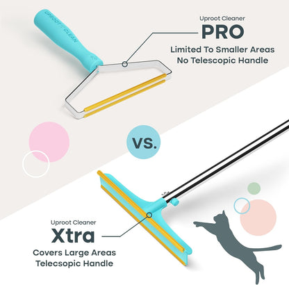 Uproot Cleaner Xtra Pet Hair Removal Tool: Reusable Carpet Rake with Telescopic 60" Handle - As Powerful as Uproot Cleaner Pro Pet Hair Remover, but Made for Carpets, Curtains - Don't Bend Don't Kneel