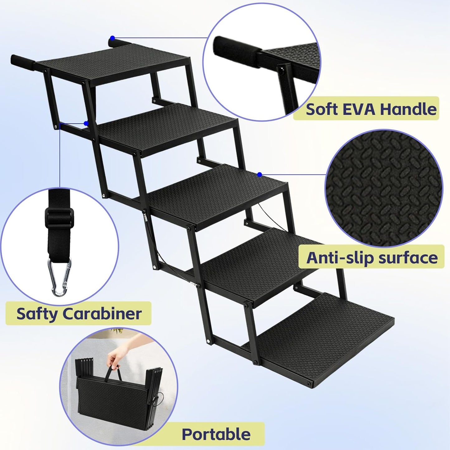 Dog Steps for Car and Truck,25.6" H Foldable Dog Stairs for Large Dogs, Lightweight Pet Stairs Supports Up to 350 lbs, 5 Steps