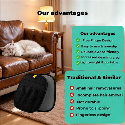 Pet Hair Removal Glove WithNailClipper for Dogs & Cats, 5-Finger Design Reusable Electrostatic Pet Hair Remover Tool for Clothing, Couch, Carpet, Car Seat