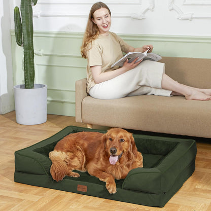 Comfort Expression Orthopedic Dog Bed for Extra Large Dogs 42x30 Inch, Waterproof Egg Crate Foam XL Pet Bed with Removable Bolsters, Dog Couch with Washable Cover & Non-Slip Bottom, Grey - Colors A