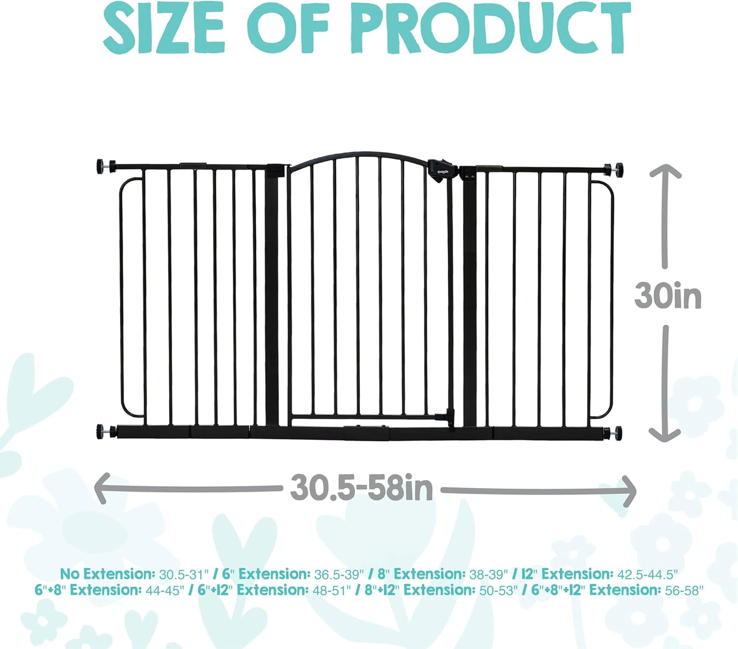 Regalo Safety 30.5-58" Extra Wide Arch Baby Gate with Door, Pressure Mount Walk Through Gate for Doorways & Bottom of Stairs, Babies, Toddlers & Pets, Tested & Safe, American Designed, American Owned