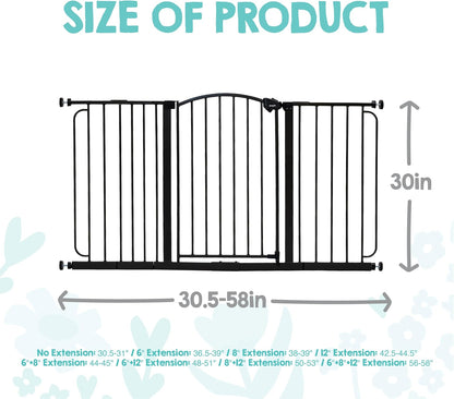 Regalo Safety 30.5-58" Extra Wide Arch Baby Gate with Door, Pressure Mount Walk Through Gate for Doorways & Bottom of Stairs, Babies, Toddlers & Pets, Tested & Safe, American Designed, American Owned