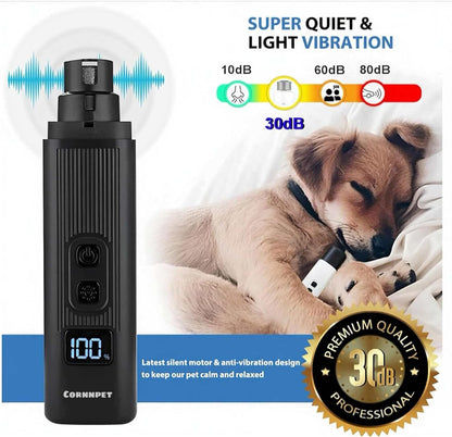 Electric Dog Nail Grinder with 2 Level LED Lights, 2 Speed 30dB Super Quiet and Low Vibration Turbo Charge Pet Nail Grinder for Small Dogs and Cats - White