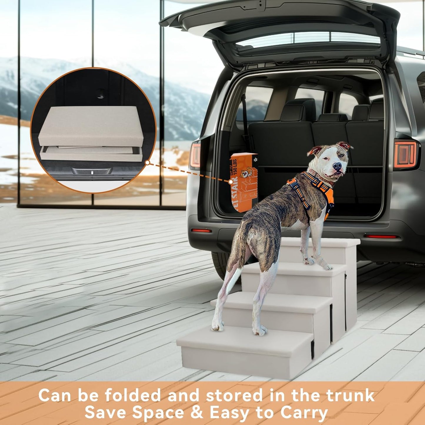 Zerbuger Wider Dog Ramp for High Bed with Storage 18" H, Foldable Dog Stairs for Small Medium Large Older Senior Animal, Sturdy Dog Step for Climbing Bed or Couch, Arthritis-Friendly (Gray, No Condo)