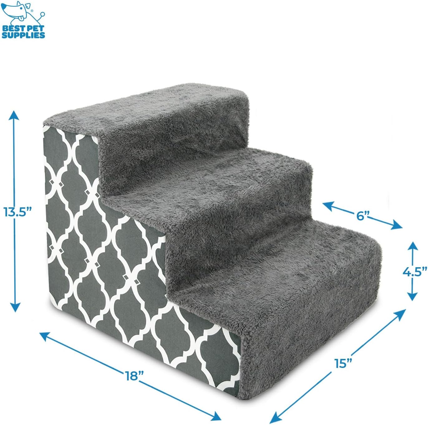 Best Pet Supplies Dog Stairs & Steps - Foam Steps for Small Dogs & Cats, Non-Slip Indoor Balanced Pet Step Support, Dog Ramp, No Assembly, Ash Gray Linen, 2-Step (12-inch Height)