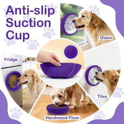 Dog Lick Bowl, BPA Free Silicone Slow Feeder Licking Mat with Strong Suction for Dog, Non-Slip Freeze Licking Bowl for Anxiety Relief & Boredom, Dishwasher(Blue, Large)