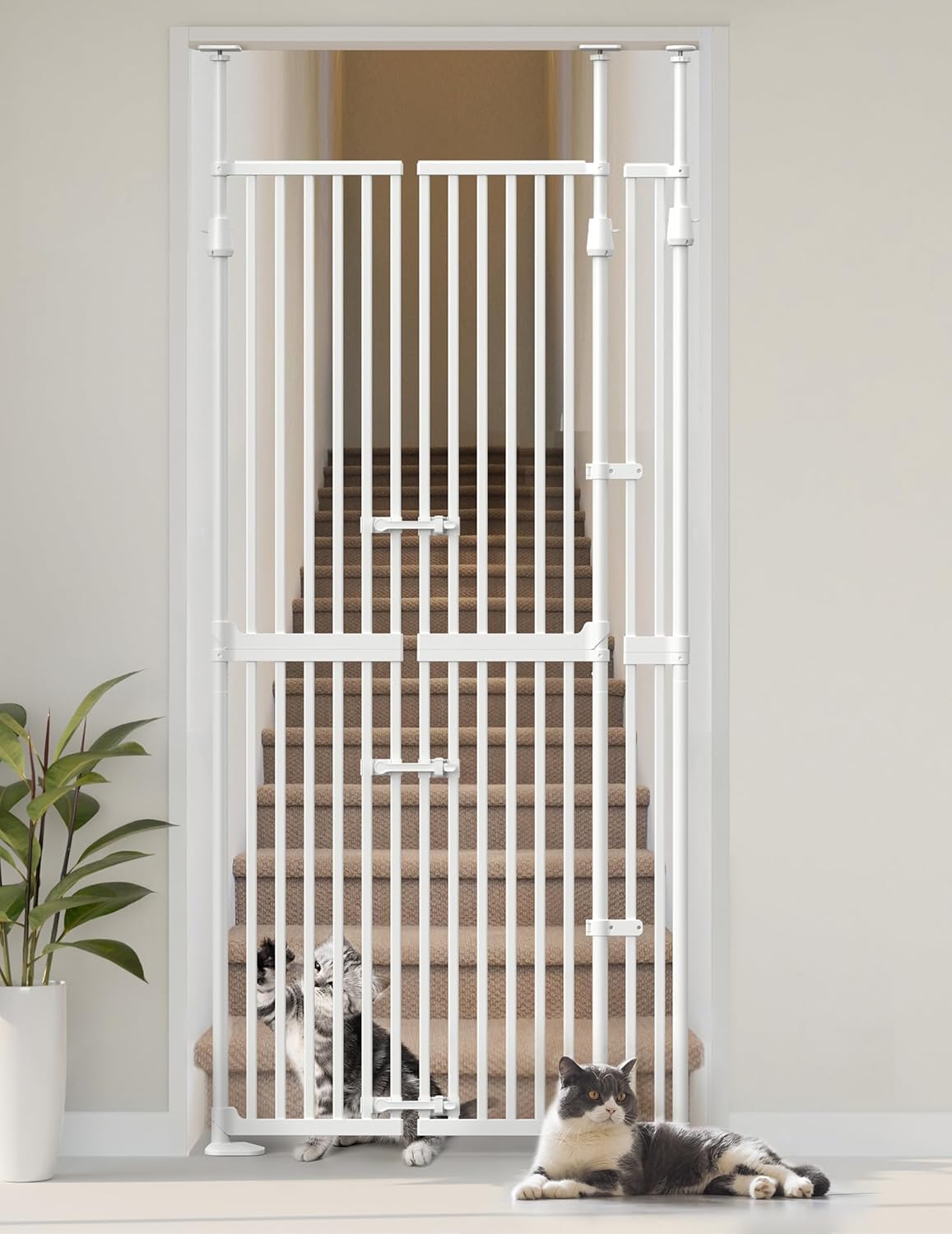 Extra Tall Cate Gate for Doorway: Pressure Mount 74.8"-90.5" Tall Cat Gate for Pets in Extra 30.3"-47.2" Width No Wall Drilling No Toddler for Indoor Stairs Hallway Room Safety Barrier