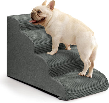 Aodisman Dog Ramp and Stairs for Small Dogs & Cats,3-Step Pet Stairs for Couch Sofa and Chair,Indoor Anti-Slip Dog Stairs for Old Cats and Puppy,Beige