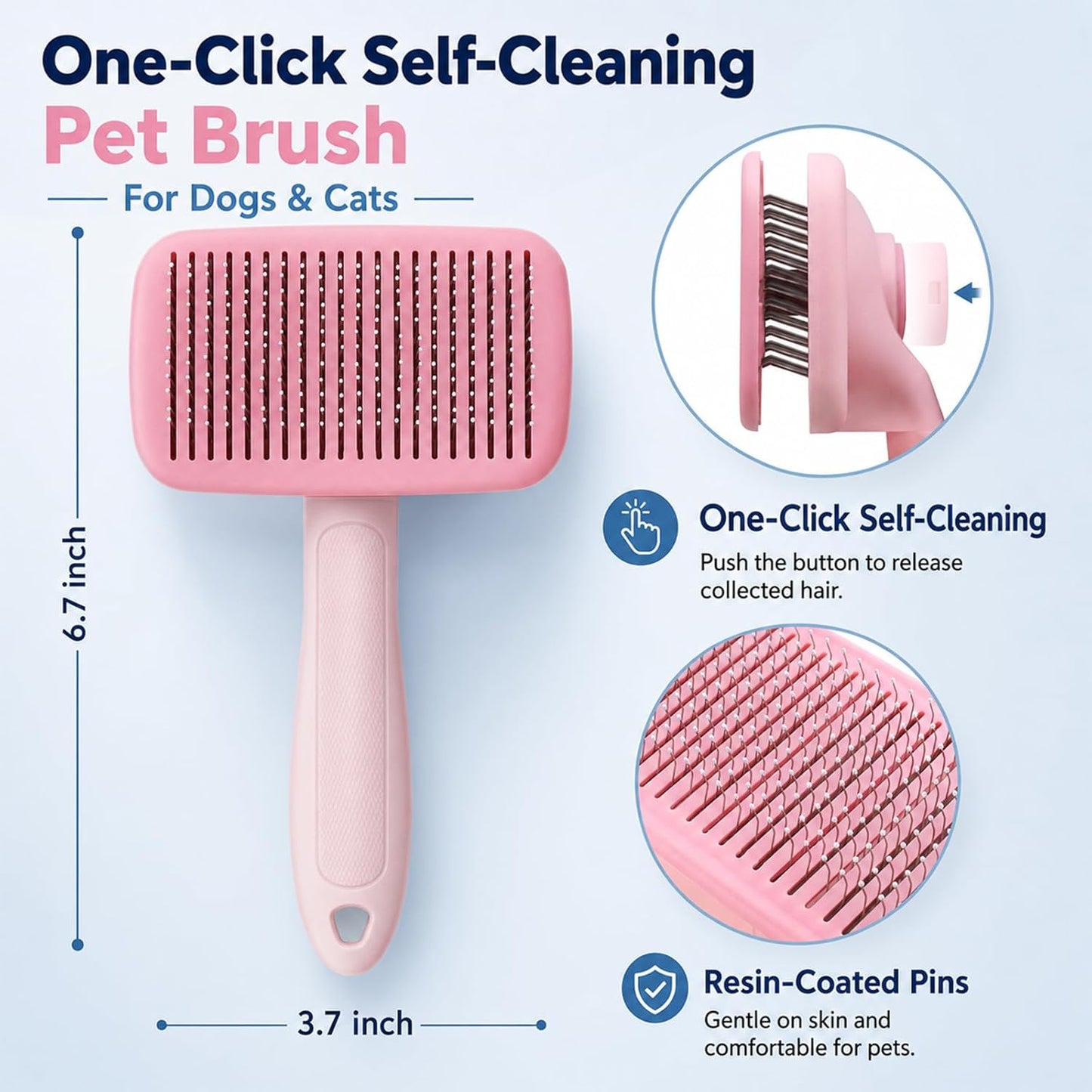 Self-Cleaning Cat Shedding Grooming Brush for Small Dog Pet Short Hair Remover Set Reusable Lint Removal Tool Carpet Scraper for Clothes Couch Bedding Furniture Car Pink