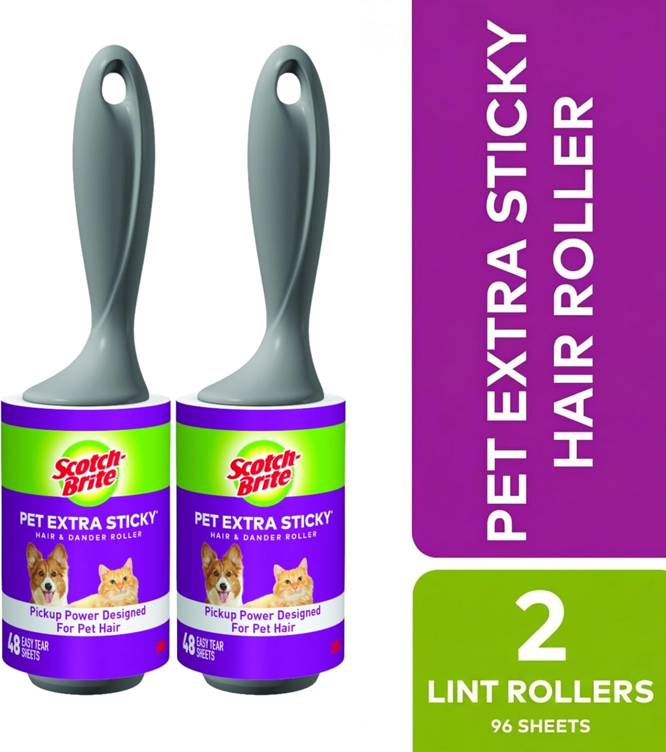 Scotch-Brite Pet Extra Sticky Lint Rollers 4 Rollers 48 Sheets Per Roller 192 Sheets Total