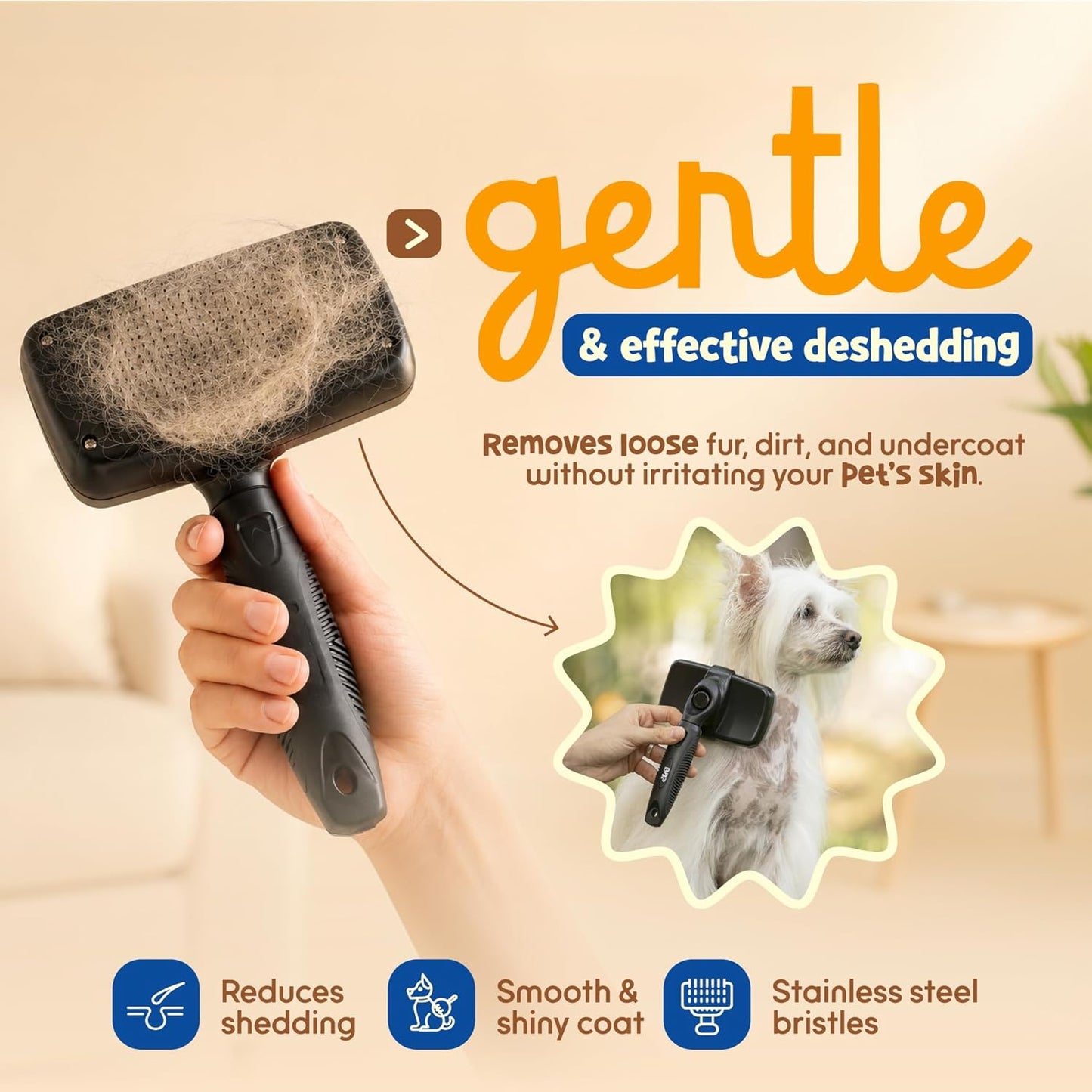 Be Best Pets Slicker Brush for Dogs & Cats - Self Cleaning Dog Brush for Shedding & Grooming - Gentle Bristles Pet Hair Remover Detangling Brush for Undercoat, Tangles & Loose Fur Removal