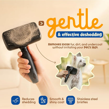 Be Best Pets Slicker Brush for Dogs & Cats - Self Cleaning Dog Brush for Shedding & Grooming - Gentle Bristles Pet Hair Remover Detangling Brush for Undercoat, Tangles & Loose Fur Removal