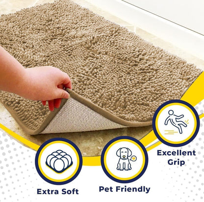Muddy Mat® Pack of 3 Highly Absorbent Microfiber Dog Door Mat and Pet Rug, Non Slip Thick Washable Area Mat Soft Chenille for Kitchen Bathroom Bedroom and Outdoor - Beige Small, Medium & Large