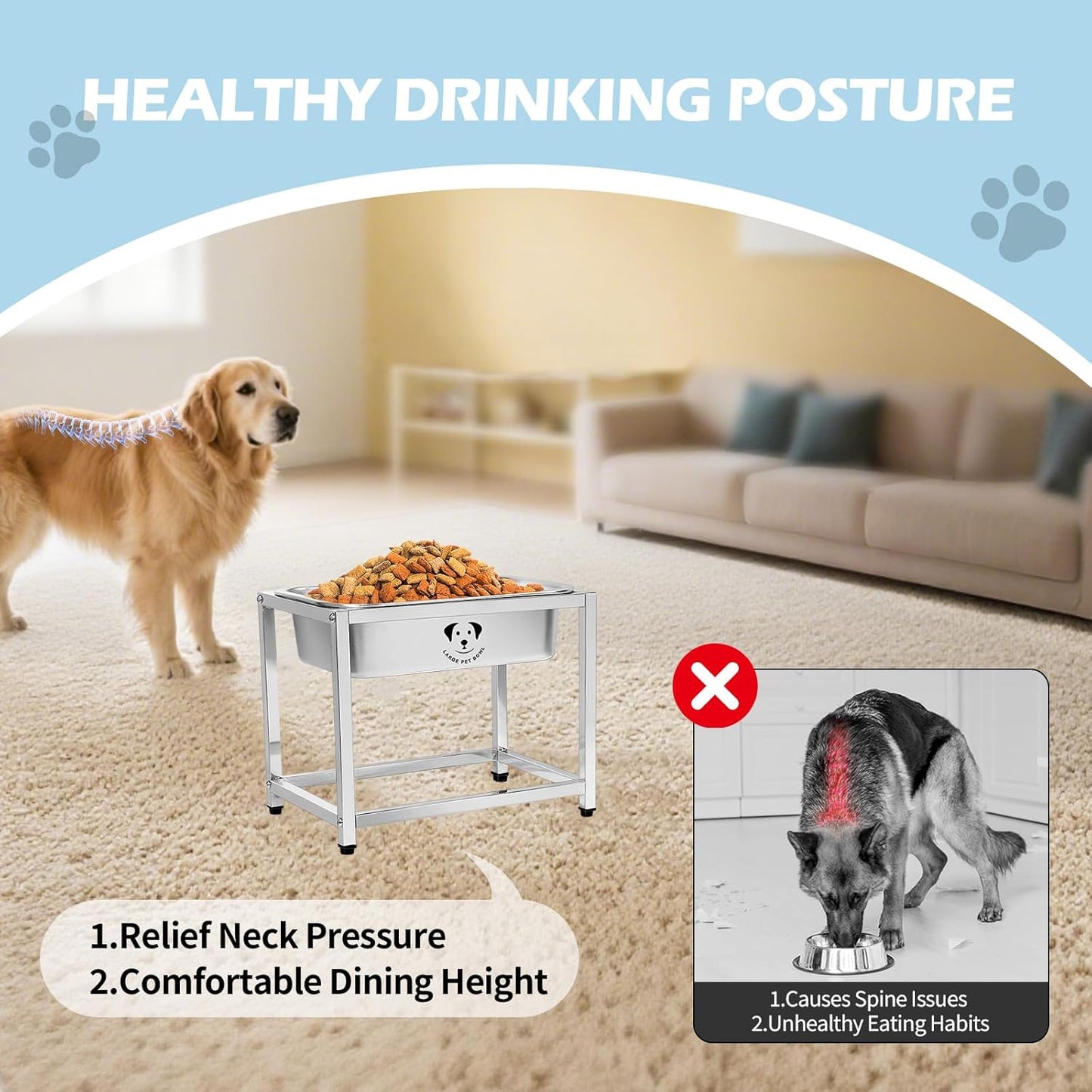 Stainless Steel Dog Bowls for Large Dogs, High Capacity Metal Dog Food Bowls, Food and Water Bowl for Larges, X-Large, and Big Dogs 1.25 Gallons