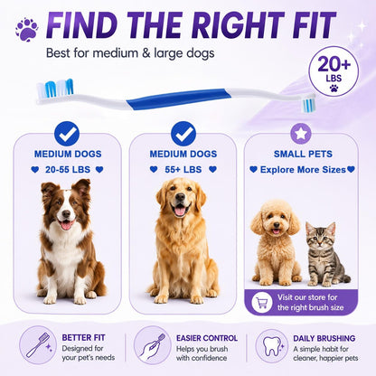 Dog Toothbrush – Newly Upgraded Dual-Head Design with 60° Wavy Bristles – Gently Surrounds Teeth for Deep Cleaning and Plaque Removal – Non-Slip Handle, Ideal for Daily Pet Dental Care (Pink, 1-Pack)