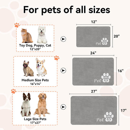 Dog Food Mat - Absorbent Cat Dog Bowl Mat for Food and Water, Quick Dry Pet Food Mats for Floors with Waterproof Rubber Backing, Puppy Cat Feeding Mats for Messy Drinkers,12"x20", Dark Grey