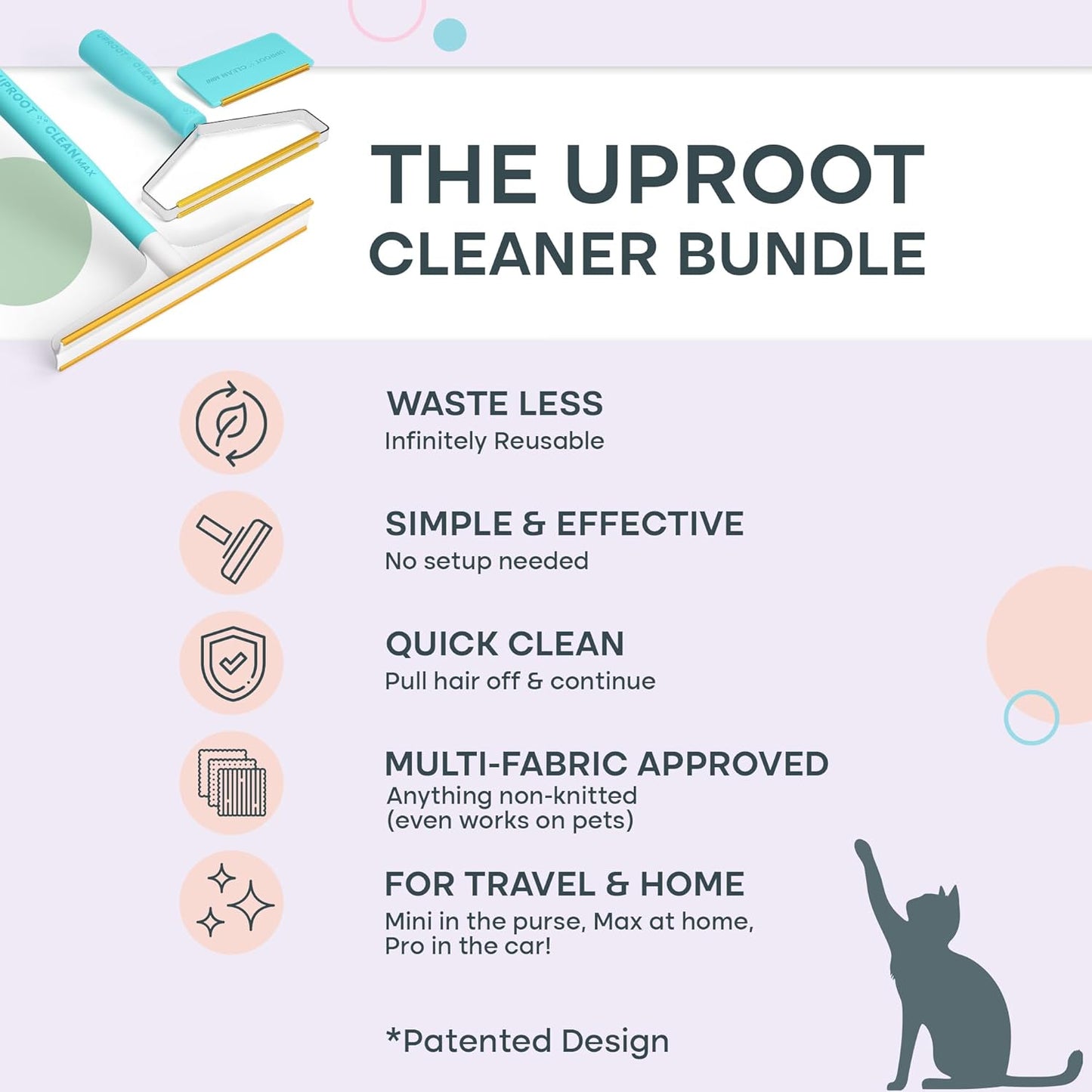 Uproot Clean Fur-Nado Survival Kit - Uproot Cleaner Pro Pet Hair Remover Tool + Mini & Max Variants - Pet Hair Removal Tool and Carpet Rake - Easy Cat & Dog Fur Scraper Bundle