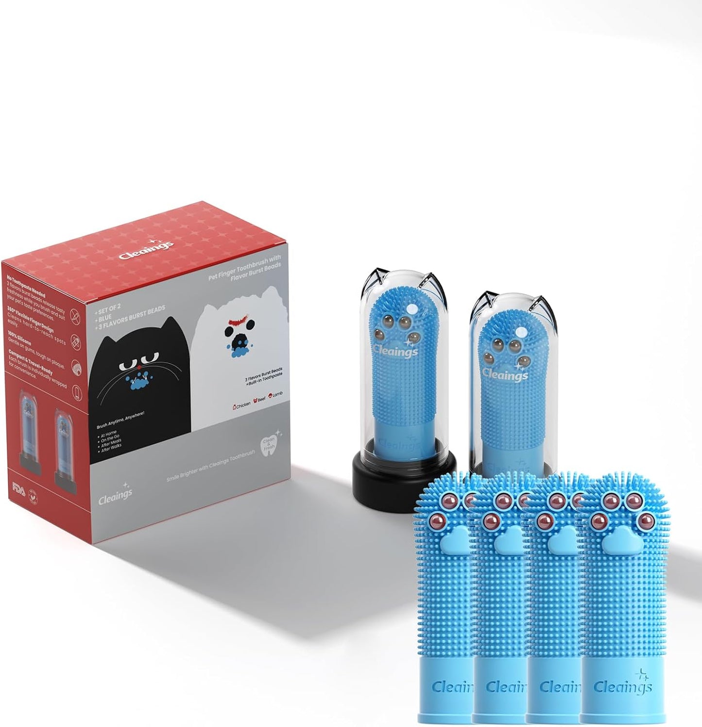 Pet Finger Toothbrush with Flavor Burst Beads, 360° Silicone Toothbrush Kit for Dogs & Cats, Deep Teeth Cleaning - 6 Pcs Mix Flavor