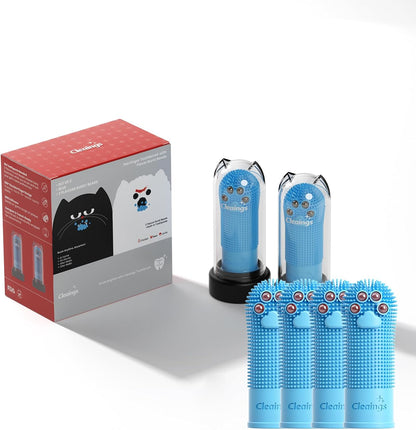 Pet Finger Toothbrush with Flavor Burst Beads, 360° Silicone Toothbrush Kit for Dogs & Cats, Deep Teeth Cleaning - 6 Pcs Mix Flavor