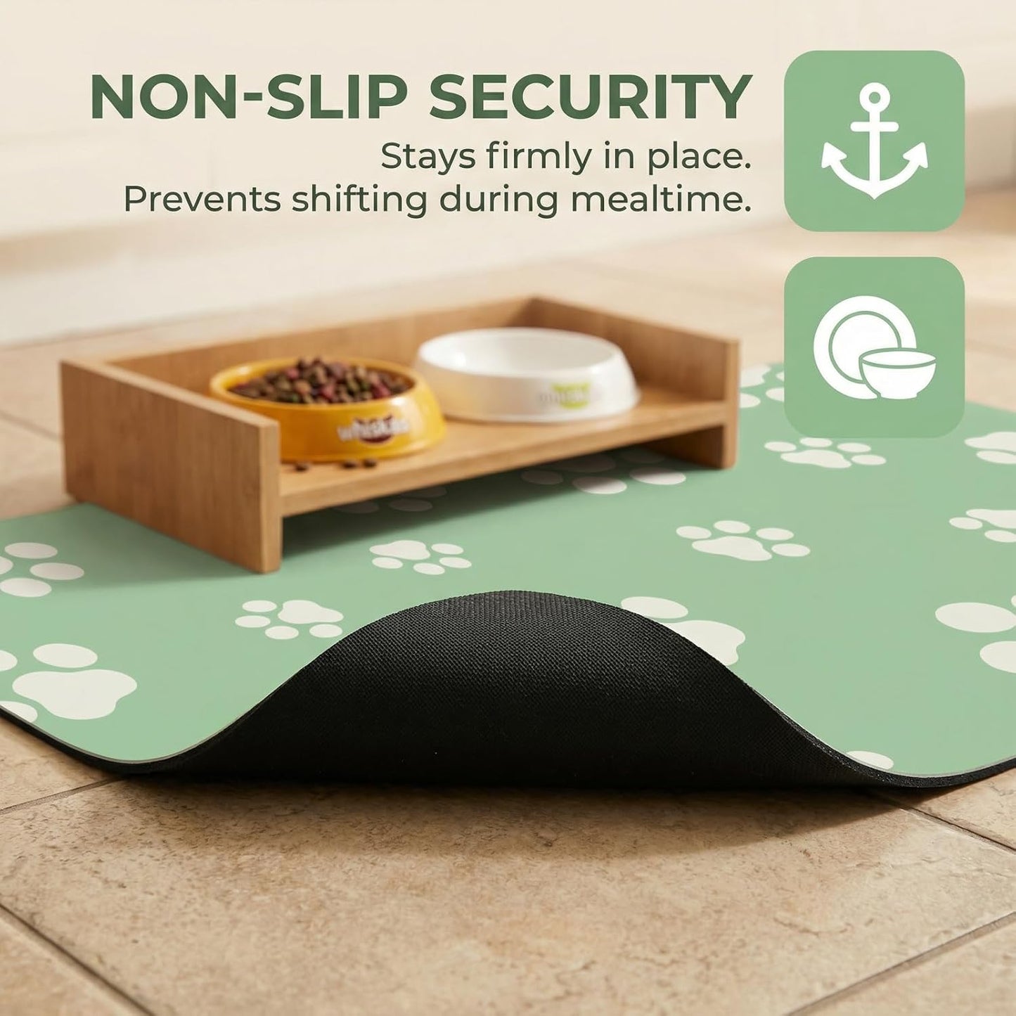 18"×30" Dog Food Mat-Absorbent Dog Mat for Food and Water, No Stains Quick Dry Cat Food Bowl Mat with Footprints for Messy Drinkers,Dark Grey