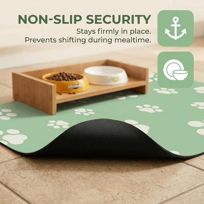 18"×30" Dog Food Mat-Absorbent Dog Mat for Food and Water, No Stains Quick Dry Cat Food Bowl Mat with Footprints for Messy Drinkers,Dark Grey